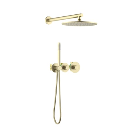 Kibi Circular 2 Function Thermostatic Shower System With Rough In Valve- Brushed Gold KSF410BG